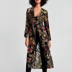 Zara Blogger Fave Velvet Floral Kimono Duster